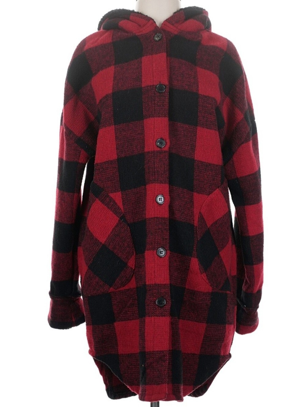 Women’s Red & Black Plaid Hooded Coat